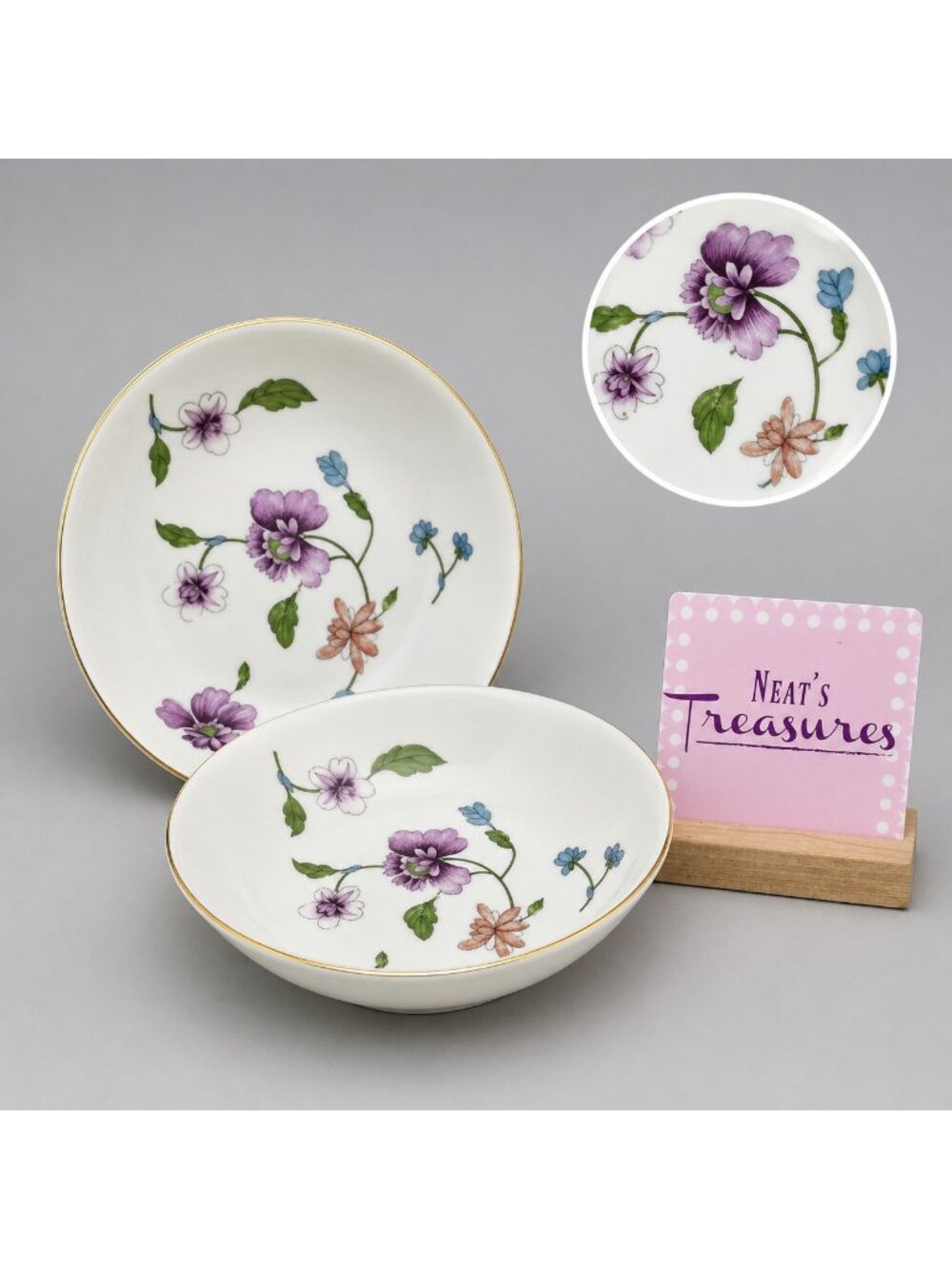 Vintage Royal Worcester ASTLEY Floral Gold England Coupe Cereal Bowls Set of 2